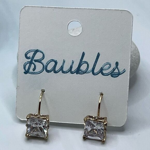 Baubles  Gold Filigree Side Princess Cut Dangle Earrings - Picture 1 of 5